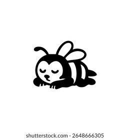 Black and white cartoon bee sleeping