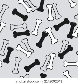 Black and white cartoon bones on gray background, seamless vector pattern