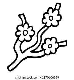 black and white cartoon branches with flowers