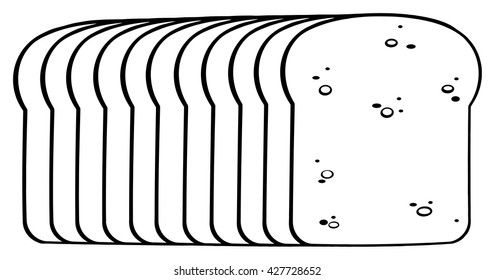 Black And White Cartoon Bread Loaf. Vector Illustration Isolated On White Background