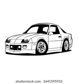Black and white cartoon car. Separated layers, easy to edit in your supported software.