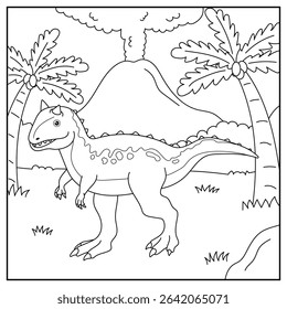 Black and white cartoon Carnotaurus character (vector illustration), coloring book for children.	
