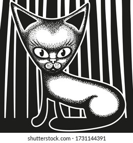 Black and white cartoon cat. Social Media Avatar.