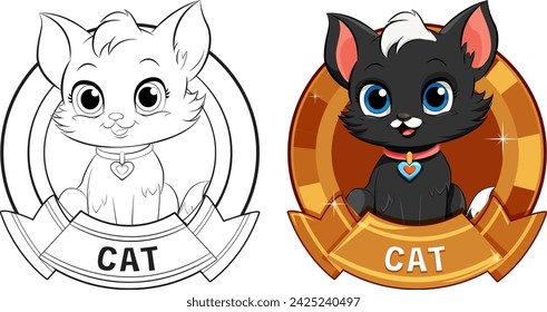Black and white cartoon cats with vibrant backgrounds.