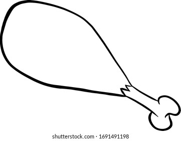 Black And White Cartoon Chicken Leg. Vector Illustration Isolated On White Background