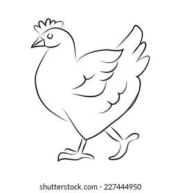 Black and white cartoon chicken.Vector sketch coloring.