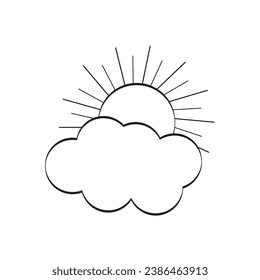 Black and white cartoon cloud and sun illustration