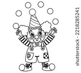 Black and White Cartoon Clown Character. Vector Illustration.