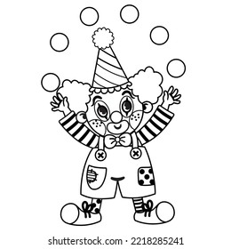 Black and White Cartoon Clown Character. Vector Illustration.