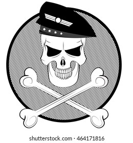 Black   white cartoon commando skull in beret and crossbones  Vector illustration  Easy to edit