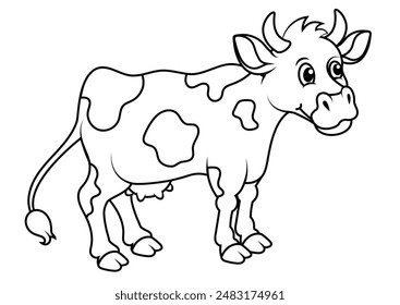 Black and White Cartoon Cow Vector Flat Design. Coloring Pages