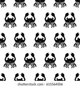 Black and white cartoon crab seamless pattern. Marine life funny character vector illustration. Design for textile, wallpaper, fabric, decor.