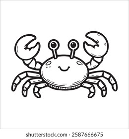 Black and white cartoon of a crab suitable for educational materials, childrens books, seafood restaurant menus, and oceanthemed designs. coloring book