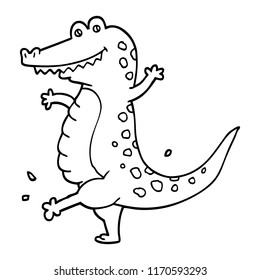 black and white cartoon dancing crocodile