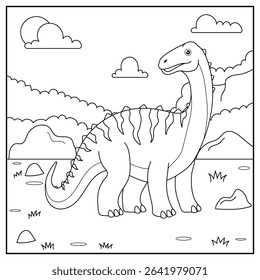 black and white cartoon Diplodocus character (vector illustration), coloring book for children.	