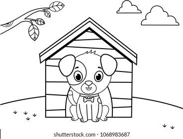 Black and white cartoon dog character. (Vector illustration)