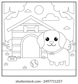 Black and white cartoon dog character. (Vector illustration)