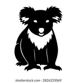 A black and white cartoon dog with a friendly face and fluffy fur, sitting and looking directly at the viewer, suitable for children and pet themes.
