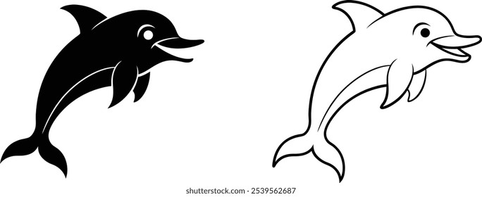 Black and White Cartoon Dolphin Illustration