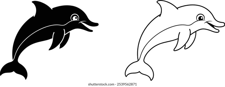 Black and White Cartoon Dolphin Illustration