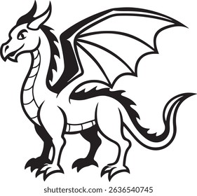 Black and white cartoon dragon illustration