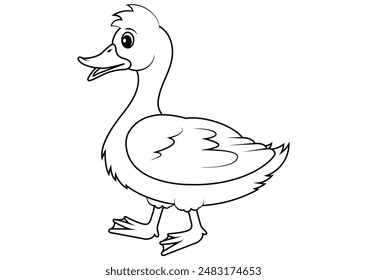 Black and White Cartoon Duck Vector Flat Design. Coloring Pages