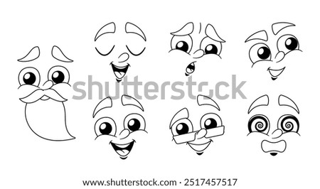 Black And White Cartoon Emoji Faces Showcasing Different Expressions And Emotions. Each Face Represents A Unique Mood