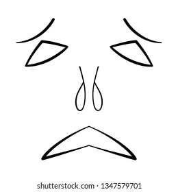 Black and white cartoon face. Abstract face symbol, icon white background. Contour face drawing, sketch, graphic.