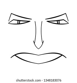Black and white cartoon face. Abstract face symbol, icon white background. Contour face drawing, sketch, graphic.