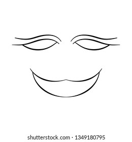 Black and white cartoon face. Abstract face symbol, icon white background. Contour face drawing, sketch, graphic.