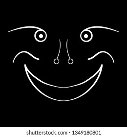 Black and white cartoon face. Abstract face symbol, icon black background. Contour face drawing, sketch, graphic.