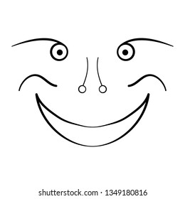 Black and white cartoon face. Abstract face symbol, icon white background. Contour face drawing, sketch, graphic.