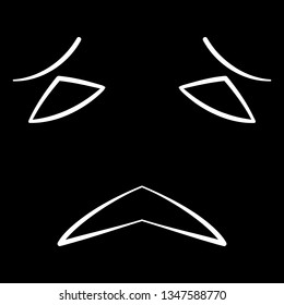 Black and white cartoon face. Contour face drawing, sketch, graphic. Abstract face symbol, icon black background.