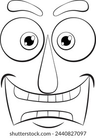 Black and white cartoon face with exaggerated features.
