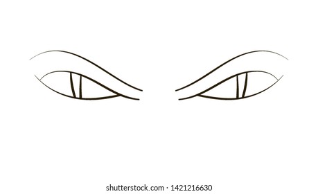 Black and white cartoon face eyes. Abstract eyes symbol, icon white background. Contour stipple points effect face drawing, sketch, graphic.