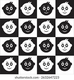 Cuadrícula de cara de dibujos animados en blanco y negro
