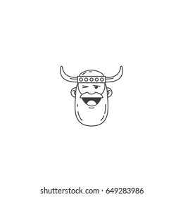 Black and white cartoon face picture of a winking viking