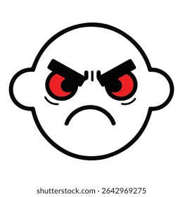 A black and white cartoon face with red, angry eyes. A simple, bold icon representing anger, frustration, or rage. Perfect for expressing strong negative emotions or as a comic character.