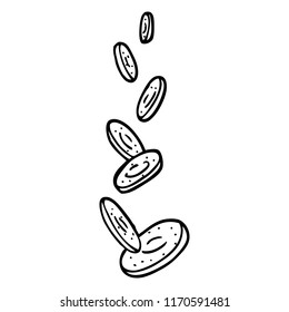 black and white cartoon falling coins