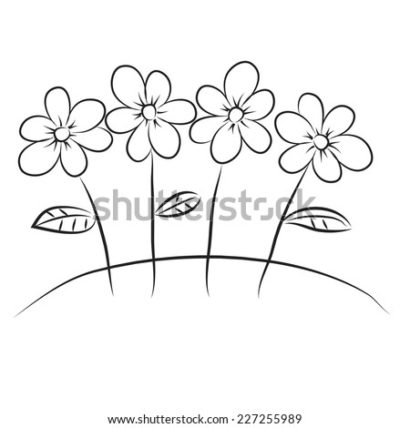 Black White Cartoon Flowers Vector Sketch Stock Vector (Royalty Free