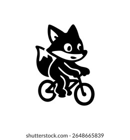Black and white cartoon fox riding a bicycle