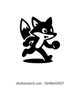 Black and white cartoon fox running with weights