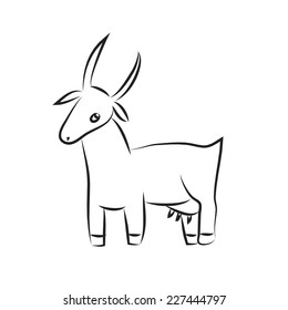 Black and white cartoon goat. Vector sketch coloring.