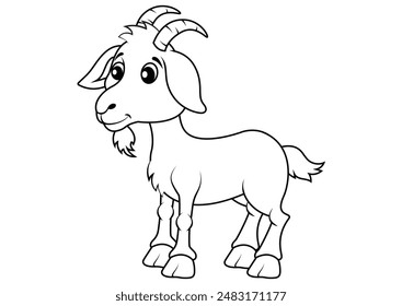 Black and White Cartoon Goat Vector Flat Design. Coloring Pages