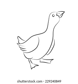 Black and white cartoon goose. Vector sketch coloring.