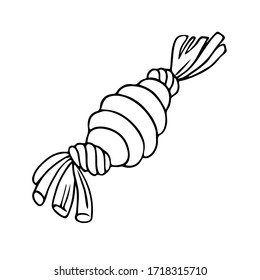 Black and white cartoon hand drawn dog toy vector illustration isolated on a white background. House pet stuff concept. Puppy training equipment, accessories, food, treats.
