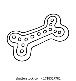 Black and white cartoon hand drawn dog toy vector illustration isolated on a white background. House pet stuff concept. Puppy training equipment, accessories, food, treats.