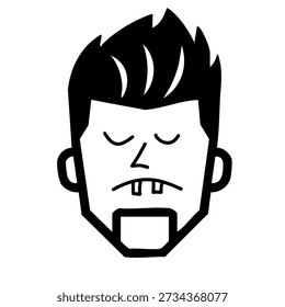 black and white cartoon head of a man with silly sleeping expression