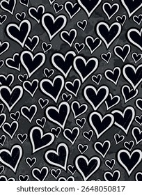 Black and White Cartoon Hearts on Grunge