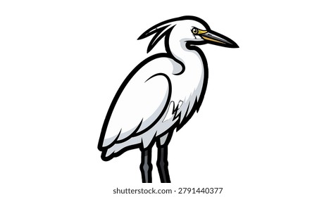 Black and white cartoon heron standing still